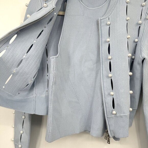 Jonathan Simkhai Blue  Samia Compac Rib Cardigan and matching tank woman’s small - Picture 2 of 15